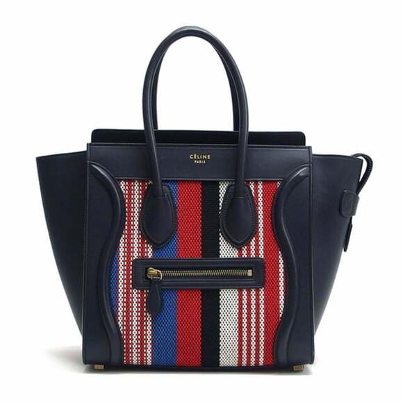 CELINE Handbags - Celine Luggage Micro Shopper Striped Handbag Dark Navy